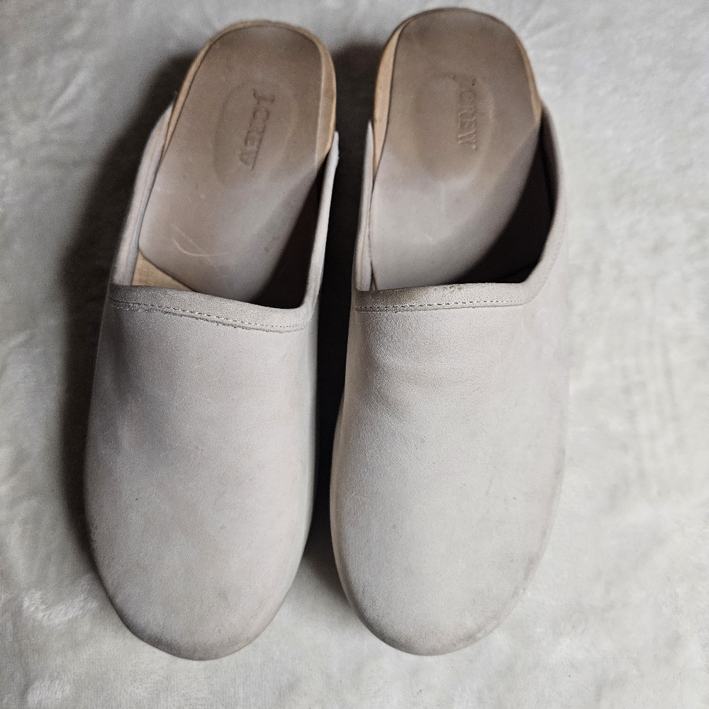 J. Crew No Old School Off-White Leather Slip-Ons With Wood Base